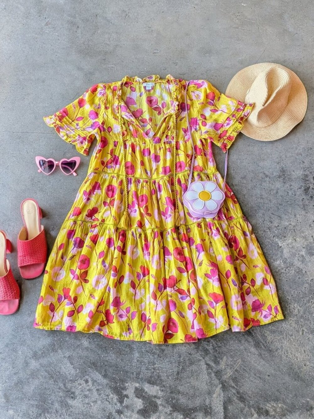 Sundance Muriel Orchard Dress Yellow Floral Tassel Babydoll Mini Dress small